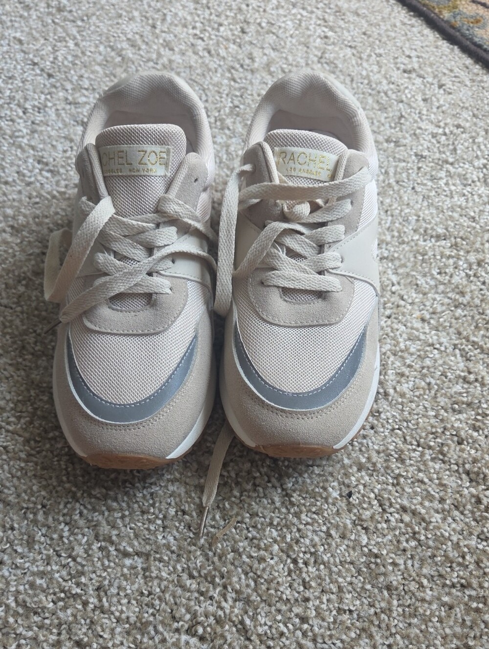 Rachel Zoe Womens  Beige and Gray Lace-Up Sneakers